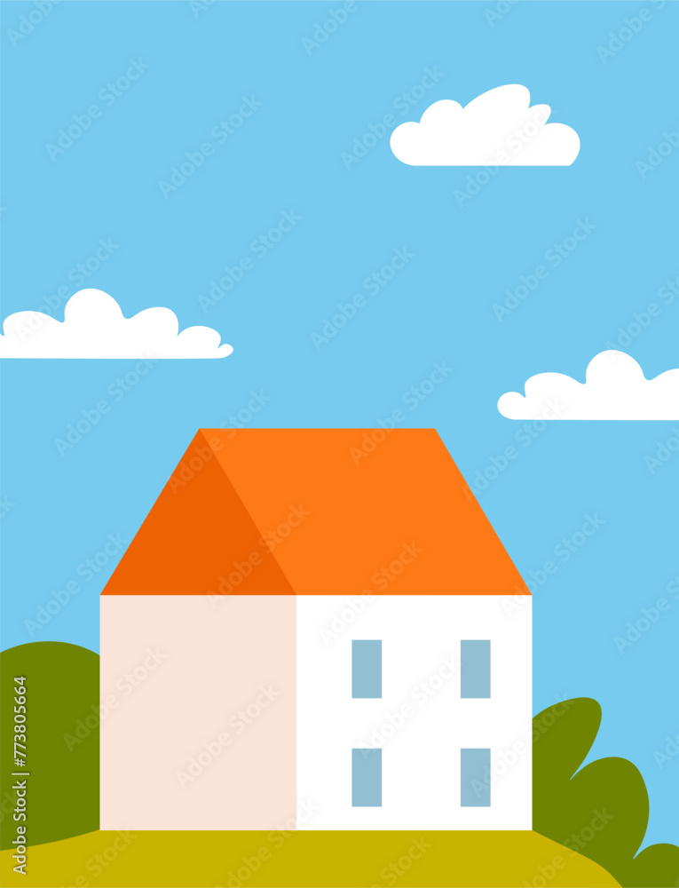 Sunny Hilltop House Vector Graphic Sunny Hilltop House Vector Graphic