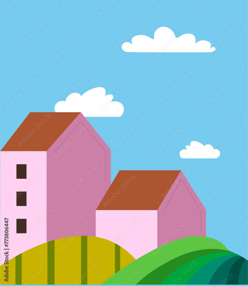 Sunny Hilltop House Vector Graphic Sunny Hilltop House Vector Graphic