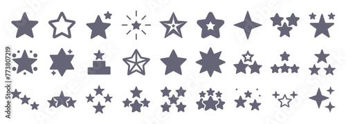 Star glyph flat icons. Vector solid pictogram set included icon as sparcle, rating, best shine, christmas glow silhouette illustration for infographic.