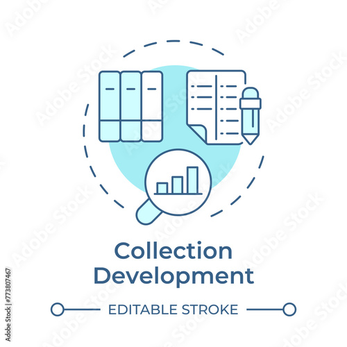 Collection development soft blue concept icon. Personalized recommendations. User preferences. Round shape line illustration. Abstract idea. Graphic design. Easy to use in infographic, blog post