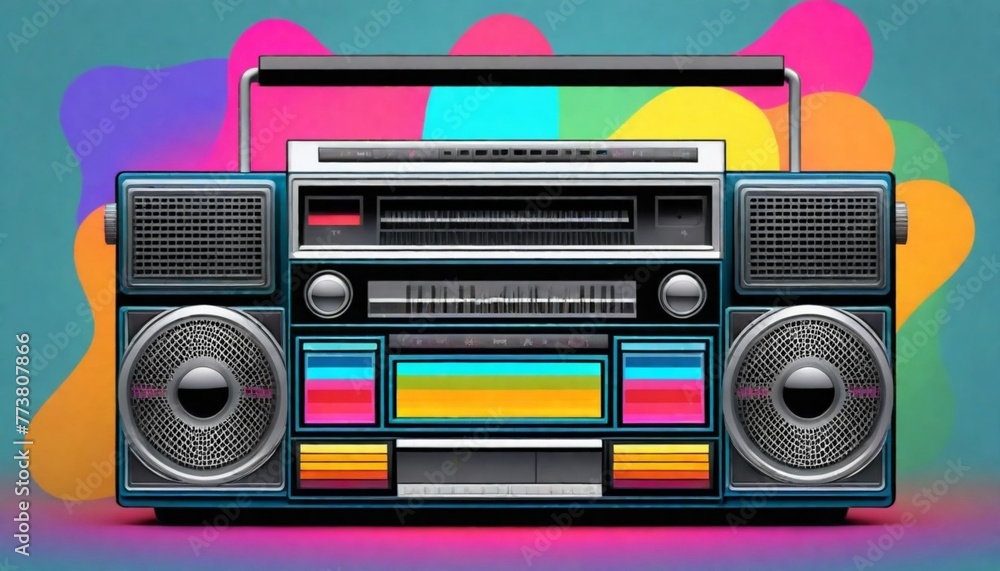 A retrostyle boombox with colorful cassette tapes  (4) - obrazy, fototapety, plakaty 