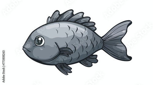 Cute gray fish cartoon doodle. Vector illustration