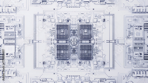 overhead view of a modern, detailed, realistic multi core processor architecture blueprint photo