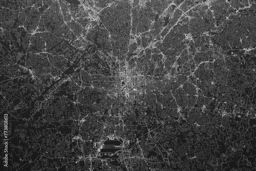 Street map of Atlanta (Georgia, USA) on black paper with light coming from top