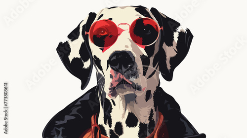Dalmatian hipster portrait fashion dogs Flat vector i