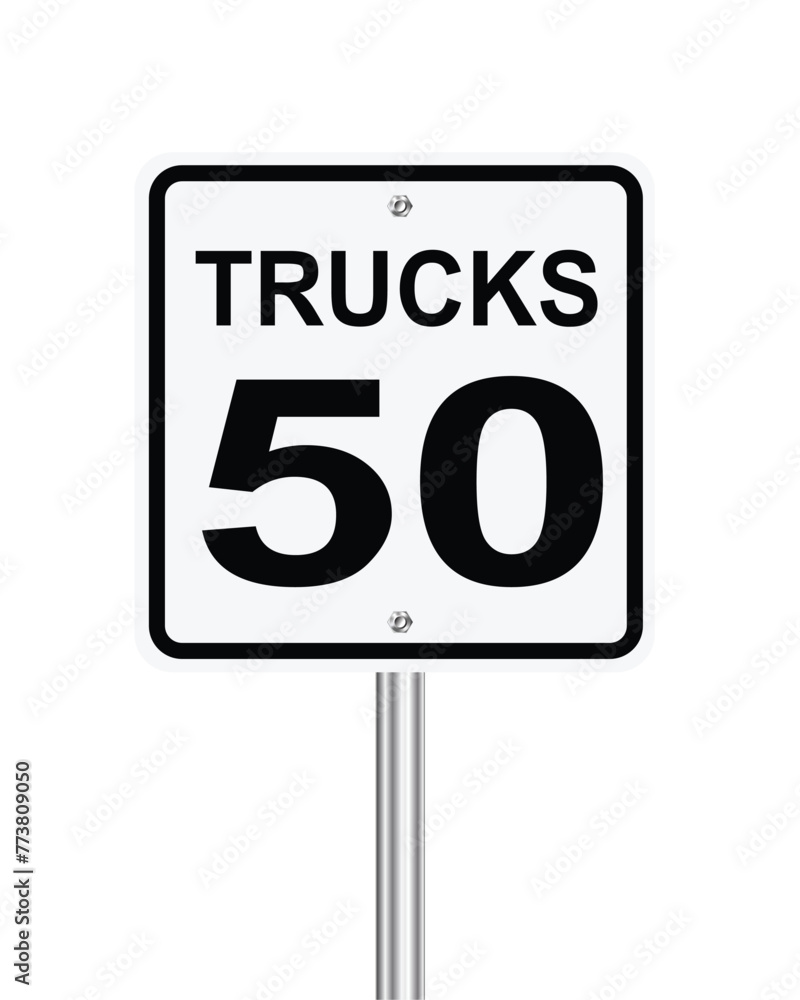 Trucks speed limits 50 traffic sign on white Trucks speed limits 50 traffic sign on white