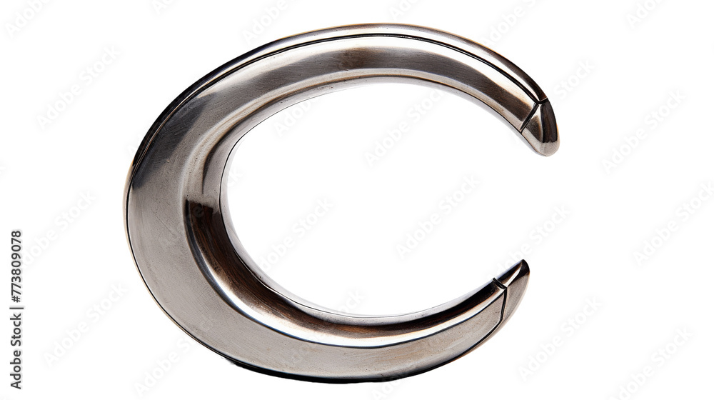 A shiny metal letter C stands out on a pristine white background, reflecting light elegantly A shiny metal letter C stands out on a pristine white background, reflecting light elegantly