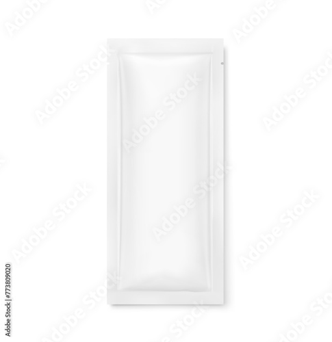 Four side seal sachet bag mockup. Flat lay view. Vector illustration. Can be use for template your design, presentation, promo, ad. EPS10.