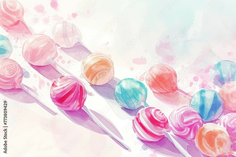 A colorful drawing of colorful candies on a white background.