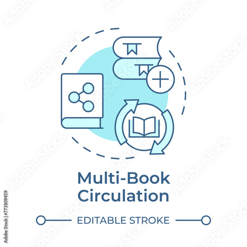 Multi-book circulation soft blue concept icon. Customer service, user experience. Round shape line illustration. Abstract idea. Graphic design. Easy to use in infographic, blog post