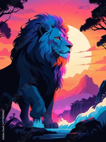 Lion King illustration in color pop style
