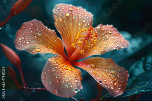 An exotic tropical blossom that opens to reveal a miniaturized, steampunk jungle city within its pet