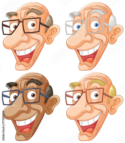 Four cartoon faces showing different expressions.