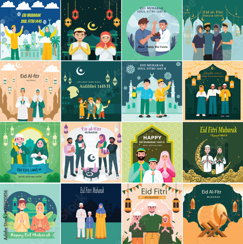 Set Ilustrations Eid Fitri Mubarak