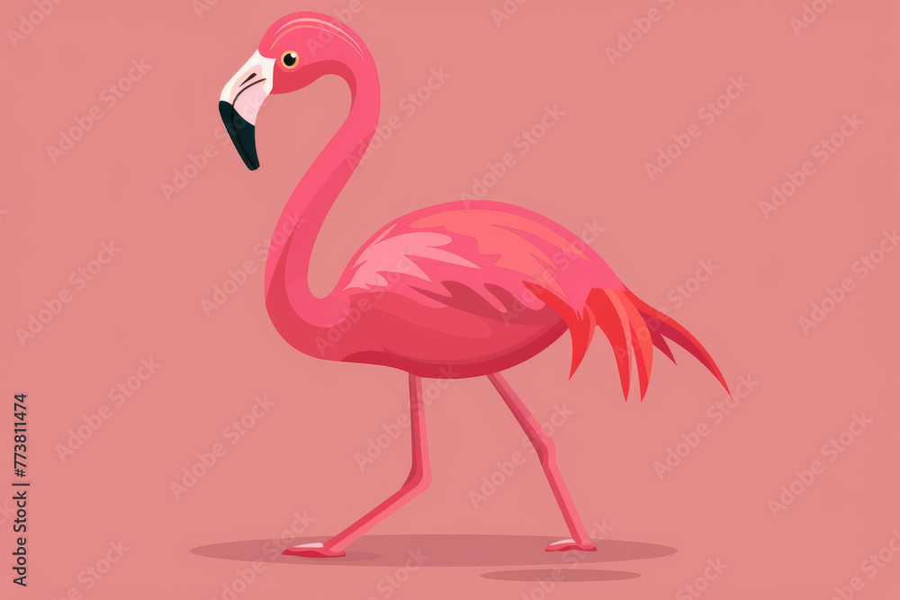 Fototapeta premium Flamingo cartoon flat icon illustration