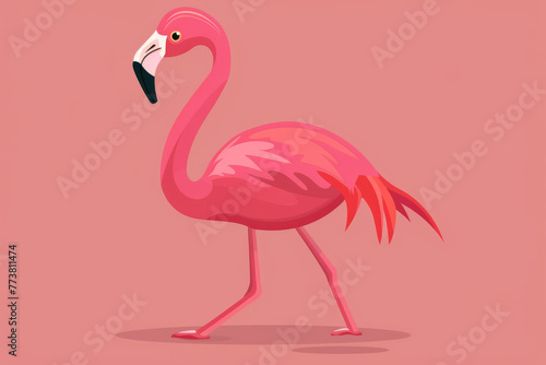 Flamingo cartoon flat icon illustration © standret