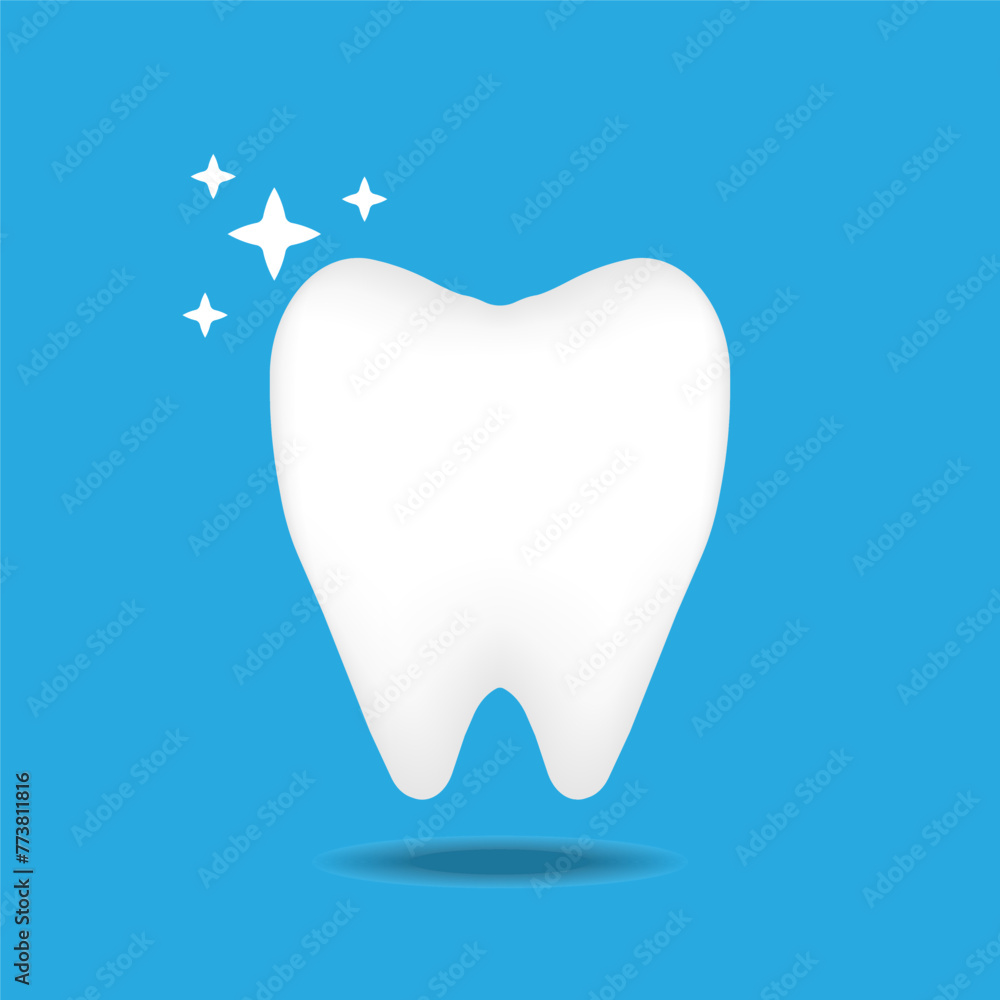 White Clean and Health Tooth isolated on blue background. dental health and hygiene concept. Vector Illustration White Clean and Health Tooth isolated on blue background. dental health and hygiene concept. Vector Illustration