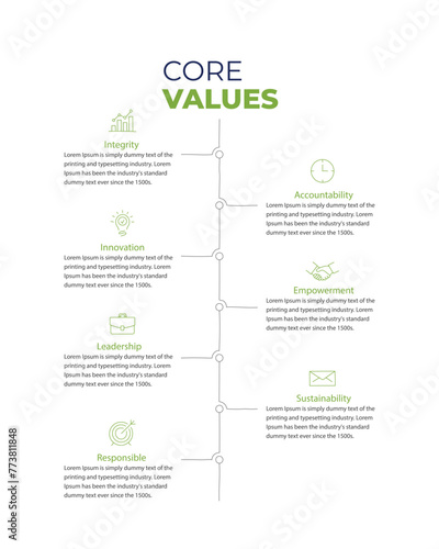 Company Core Values Infographic Vector illustration, Infographic icons core values, company profile set of icons, tree diagram