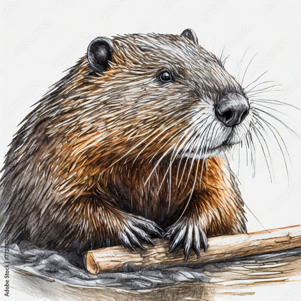 Illustration of an American beaver, isolated against a white background Illustration of an American beaver, isolated against a white background