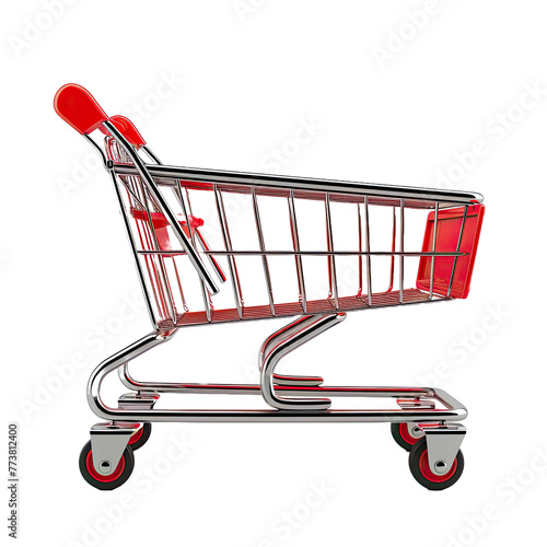 Red shopping cart object isolated on transparent background.