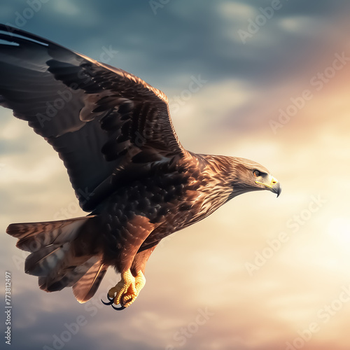 A hunting eagle is flying in the sky generative AI