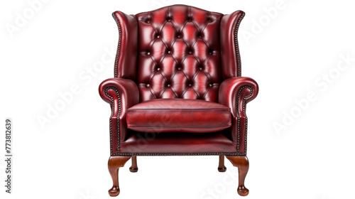 A luxurious red leather chair stands out against a clean white background