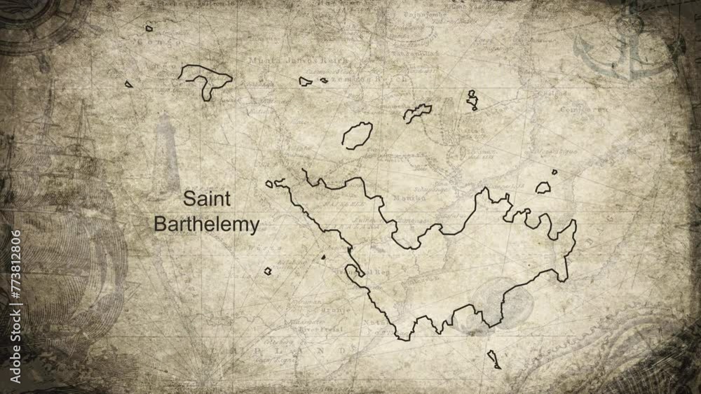 Saint Barthelemy map drawn on a cartography background sheet of paper Saint Barthelemy map drawn on a cartography background sheet of paper