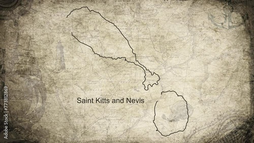 Saint Kitts and Nevis map drawn on a cartography background sheet of paper photo