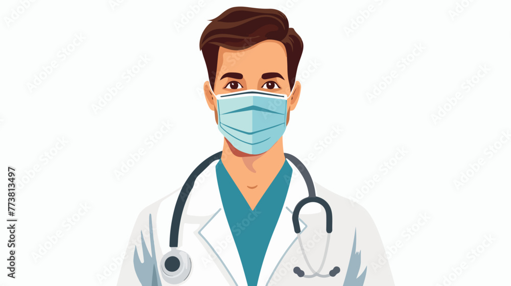 Male doctor wearing medical mask vector illustration