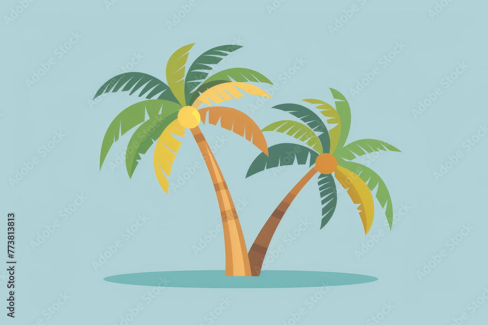Palm trees cartoon flat icon, conception of summer, illustration