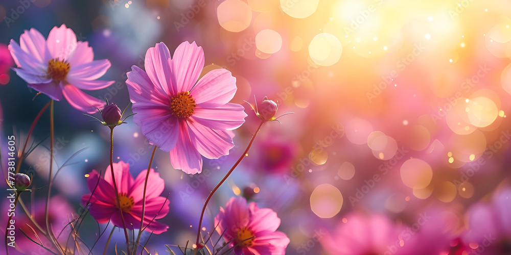 Pink cosmos bloom in the garden is beautiful, generative ai