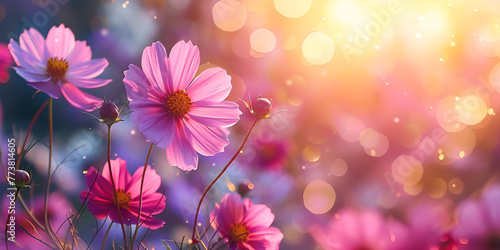 Pink cosmos bloom in the garden is beautiful, generative ai