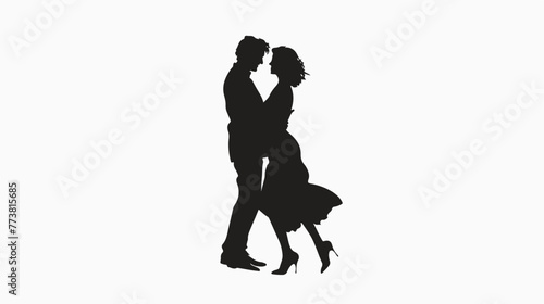 Silhouette of dancing couple isolated on white flat vector