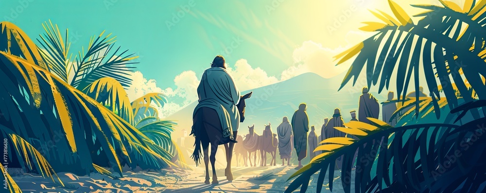 Palm Sunday - The Triumphal Entry of Jesus into Jerusalem on a donkey ...