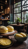 Indulge in bakery delights with durian cake and arepas, ideal for casual snacking occasions.