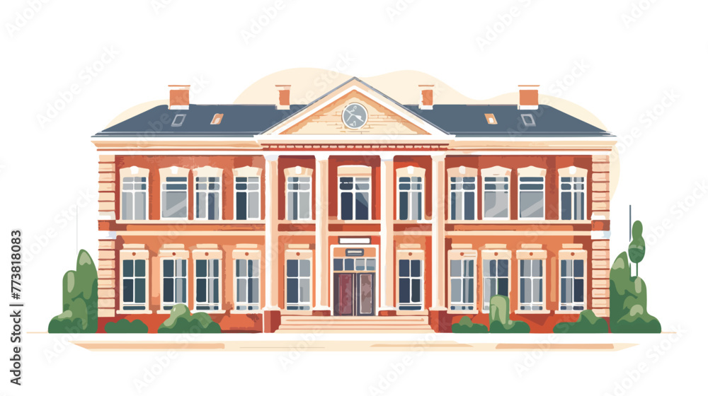 Pixel school building Flat vector isolated on white