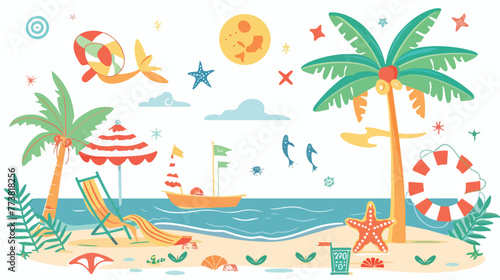 Summer holidays vector flat design beach  flat vector