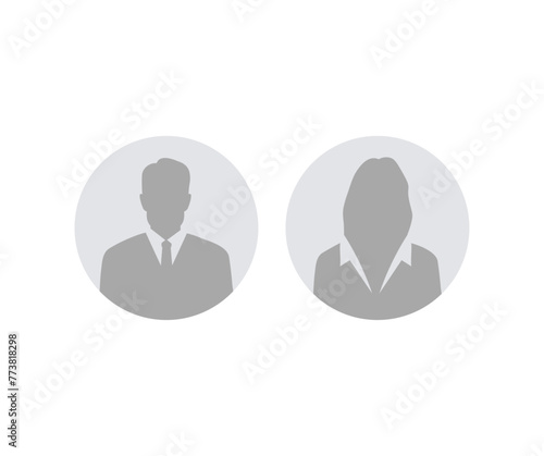 Businessman and Businesswoman avatar profile. Male silhouette with office suit and tie and Female face silhouette. Profile picture, portrait symbol. Circle button with avatar silhouette vector design.