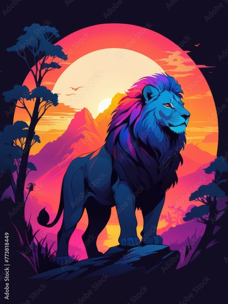 Lion King illustration in color pop style
