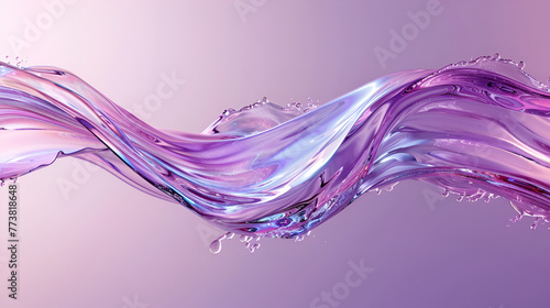 Illustration of a purple, chrome wave with drops on a light background with a gradient.