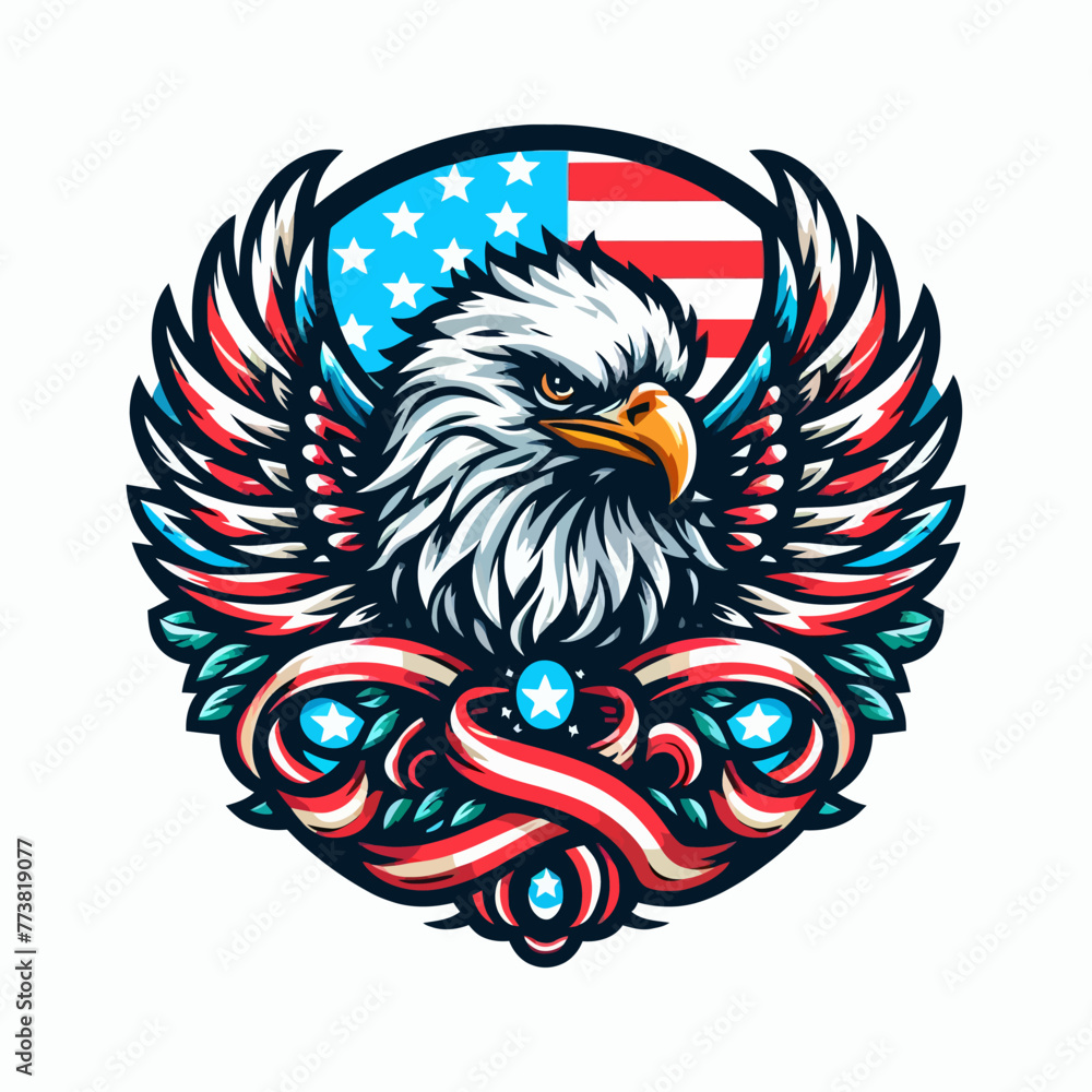 Fototapeta premium Eagle with usa flag vector and t shirt design