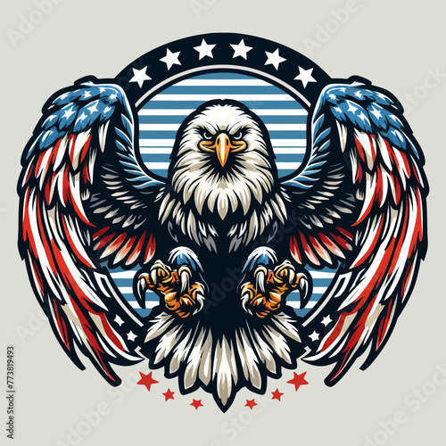 Eagle with usa flag vector and t shirt design 