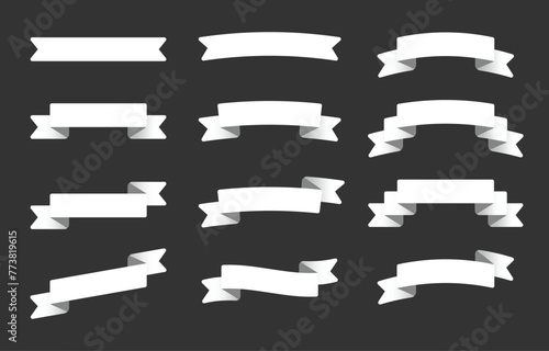 Banner ribbon vector set, white colored. Flat banner ribbon for decorative design. Web banner. Banner sale tag.