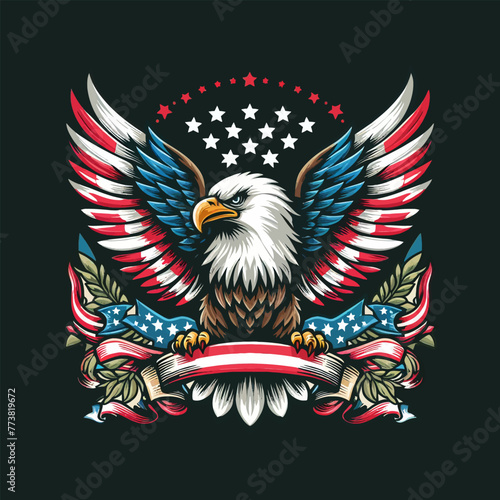 Eagle with usa flag vector and t shirt design 