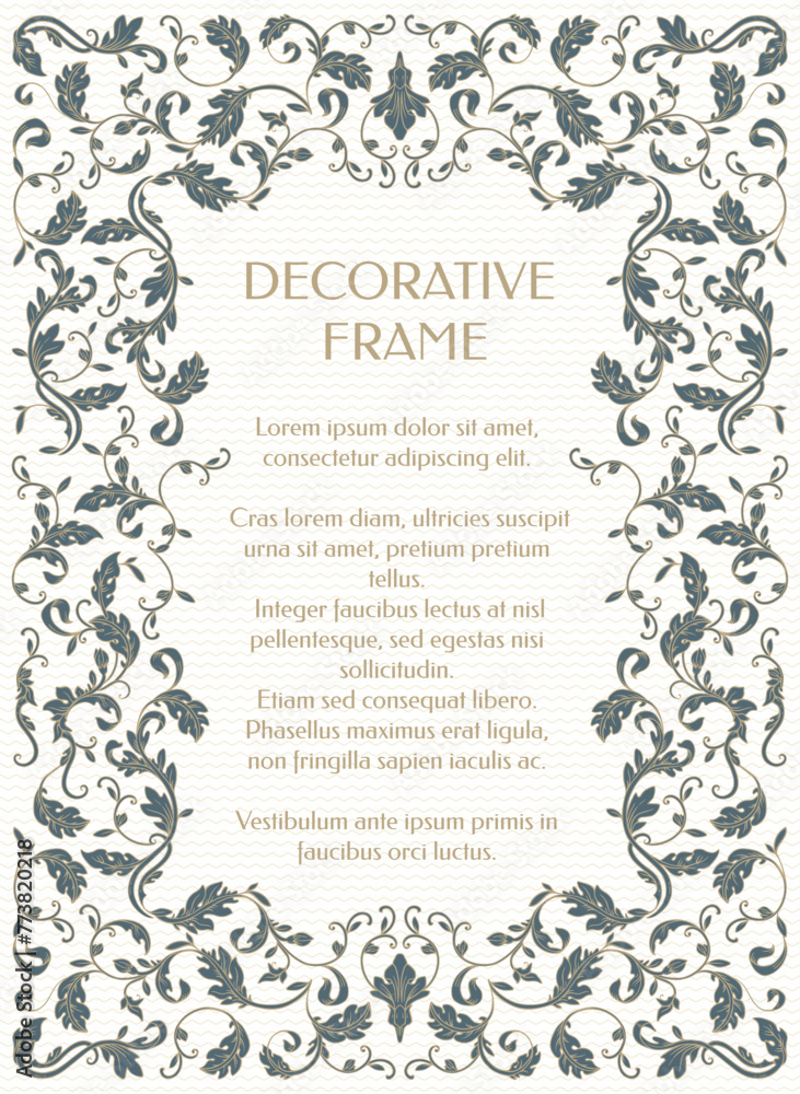 Decorative frame. Hand drawn classic pattern. Leaf ornament.