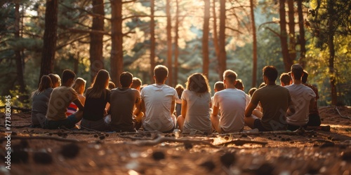 Image of team building activities, such as outdoor retreats or group exercises.
