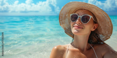 Woman enjoying sunbathing at beach