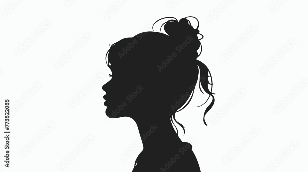 Silhouette of a womans face in profile. Black outline