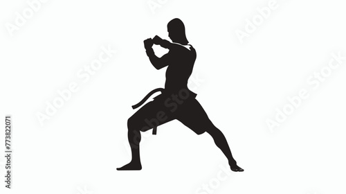 Silhouette of a male martial art fighter. Muay Thai a