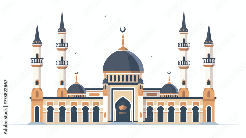 vector of mosque with two twin minarets  flat vector isolated